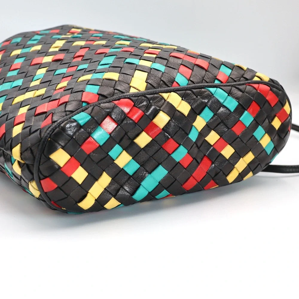 Gino Ferruzzi Bucket Bag Vintage Women Multi Woven Leather Crossbody Italy Purse